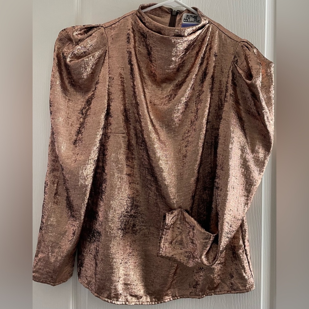 Rose Gold Metallic Puff Sleeves Top